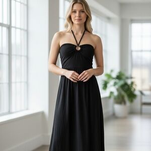 Reformation Black Tie Neck Maxi Dress Whimsigoth Witchy Size 6
